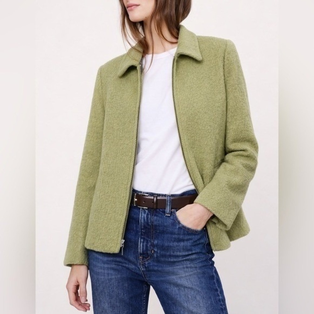Olsen Collection Vintage Green Zip Up Cropped Coat Jacket
